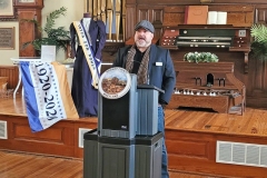 Howard County Historical Society Executive Director Shawn Gladden speaks at the unveiling ceremony for the Laura L. Byrne historical marker