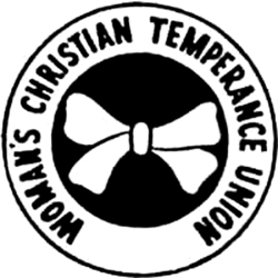Logo of Womens Temperance Union, a circle with a white bow on a black background