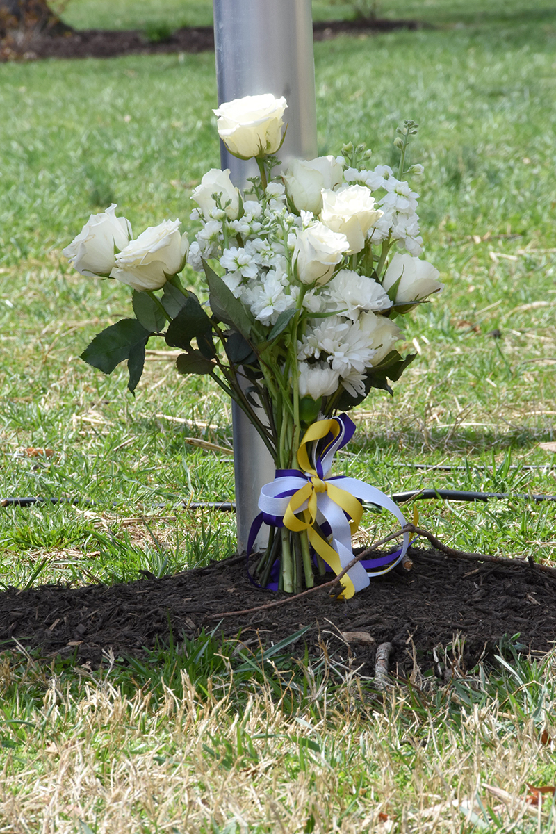close up of flowers at the base of the marker