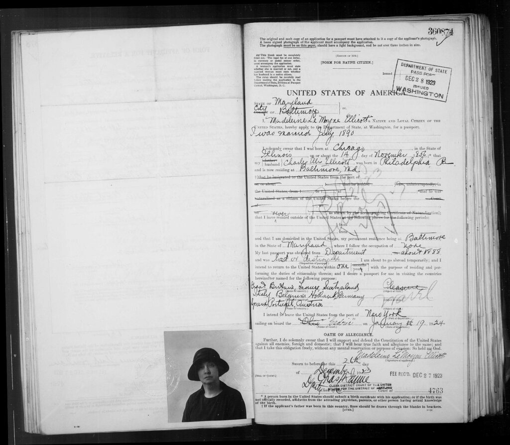 Madeleine Passport Application and Photo 1923