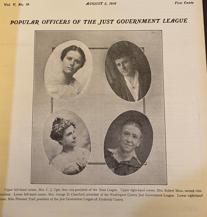 Image of Maryland Suffrage news with four women's photos in round frames