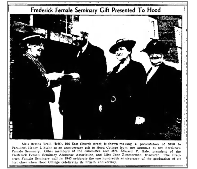 Bertha Trail (far left) at the anniversary of Hood College The News, May 16, 1938/ news clipping photo