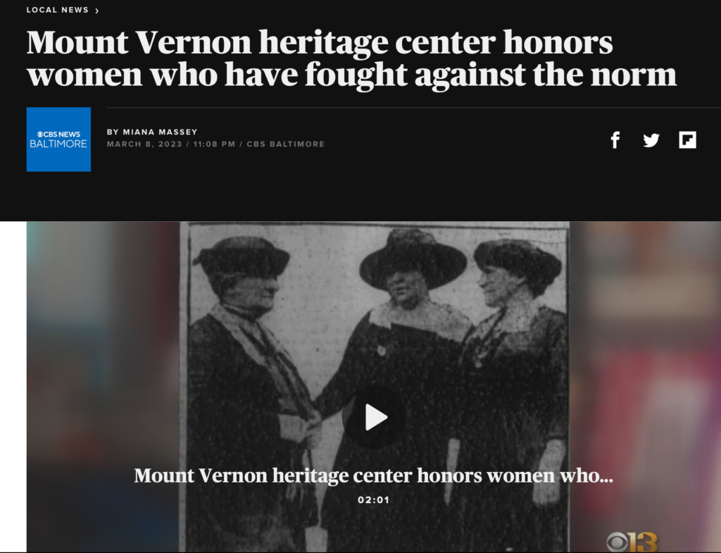 screen shot of WJZ feature. it shows a historic photo of three women in black dresses and hats