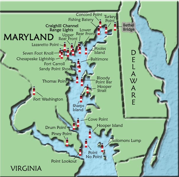 md_state-2 A green map that contains a lighthouse pic at each location in maryland