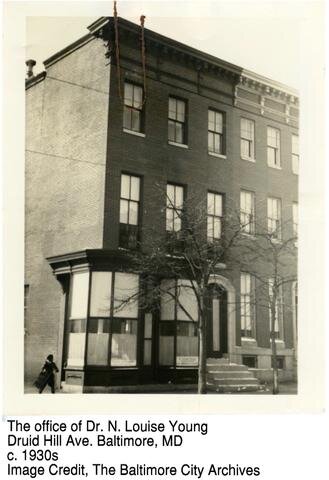 A historical image of the corner office of Dr. Spencer on Druid Hill Ave Baltimore
