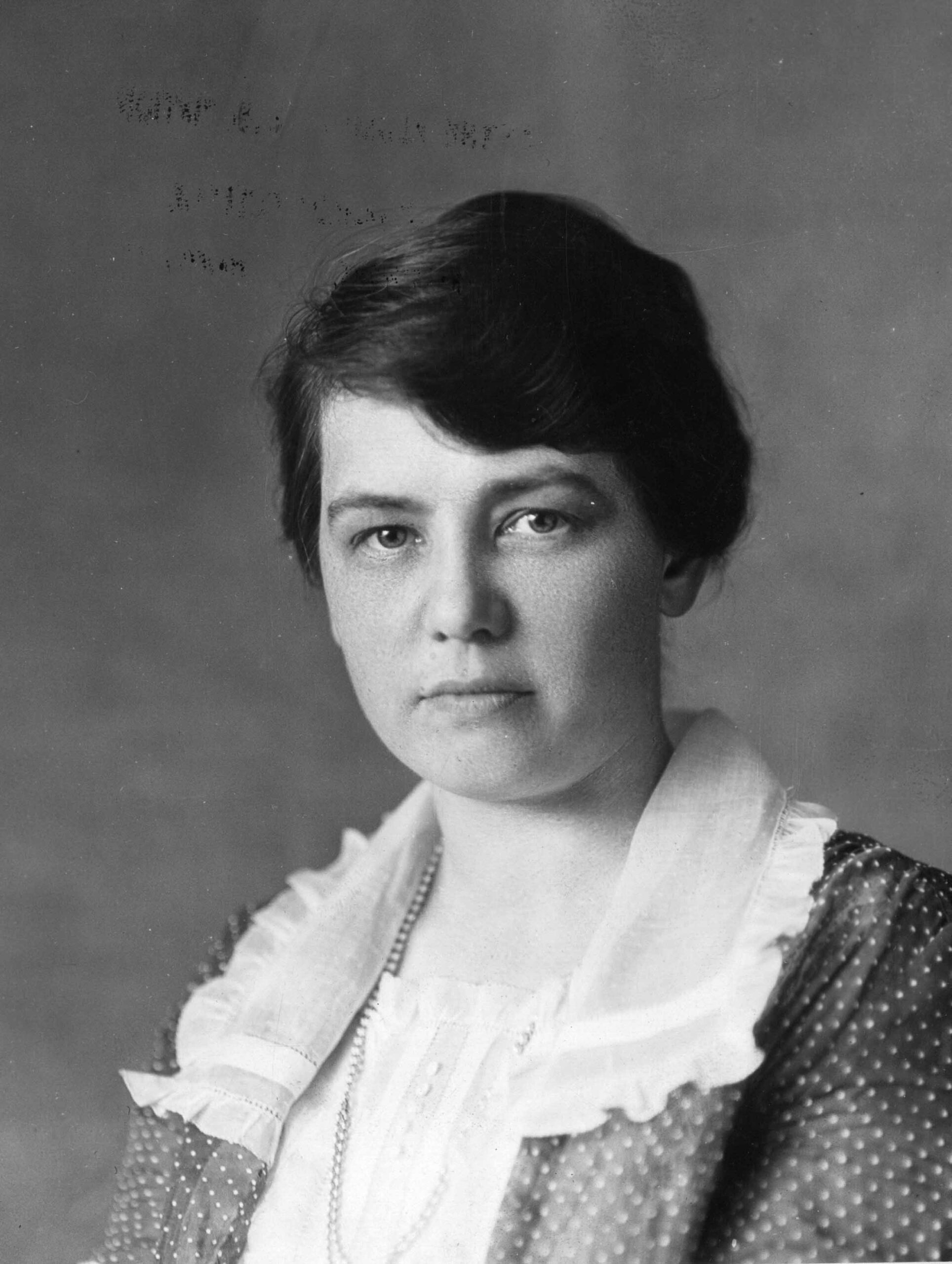 Goucher college yearbook pic of Olive Dennis, wearing blouse with ruffled collar