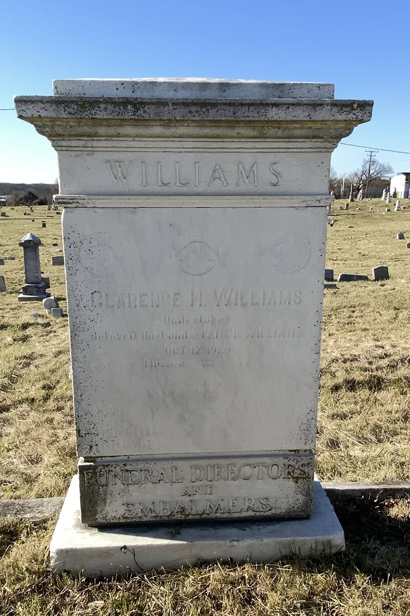 Tombstone of Clarence and Katie Williams in Mt. Auburn Baltimore