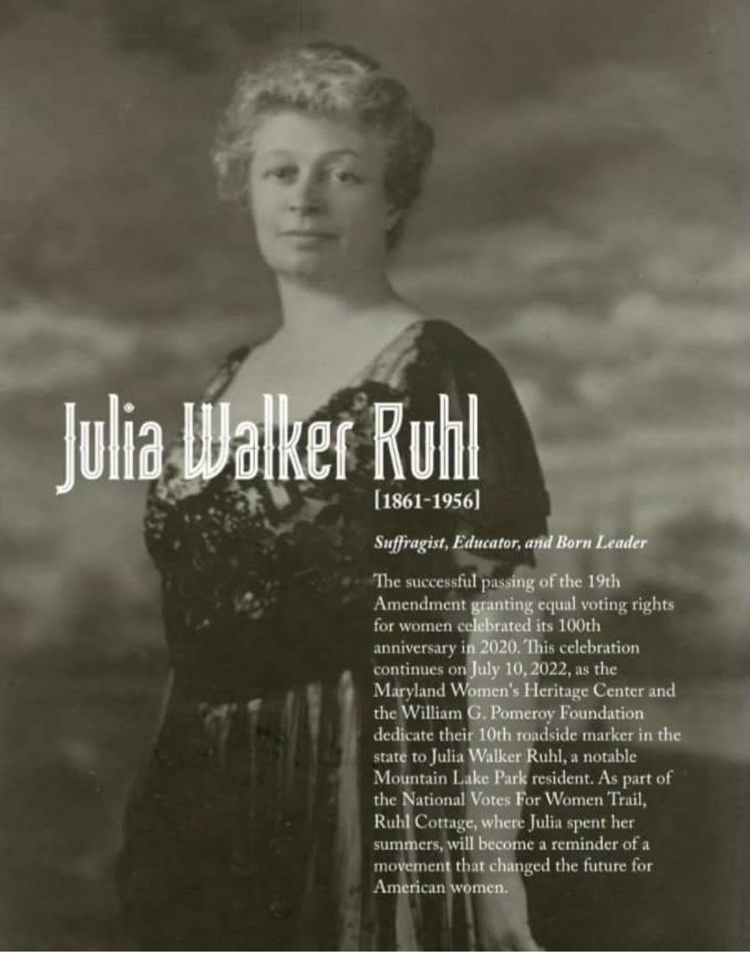 a black and white historic 3/4 length image of Julia Ruhl,